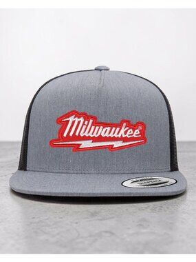 Milwaukee Red Tools YP Flat Bill Trucker Hat Mesh Back Snapback grey/black